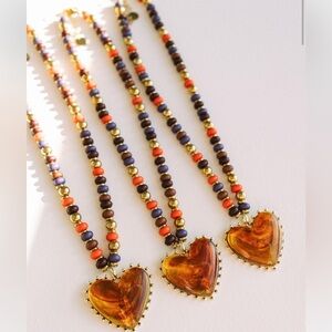 NWT BELJOY Amber Beaded Heart Necklace